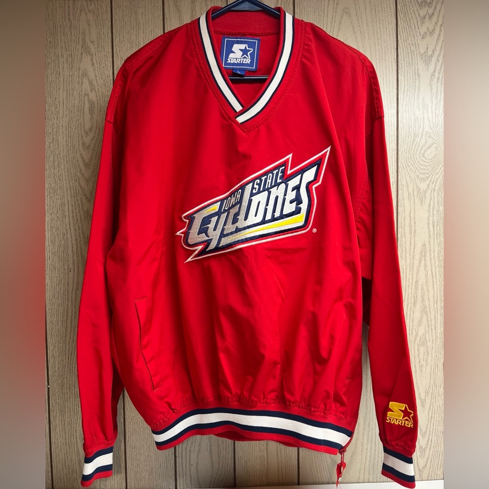 Starter Iowa Cyclones VTG Rare Rugby Nylon Pullover Zip V-Neck Large Red